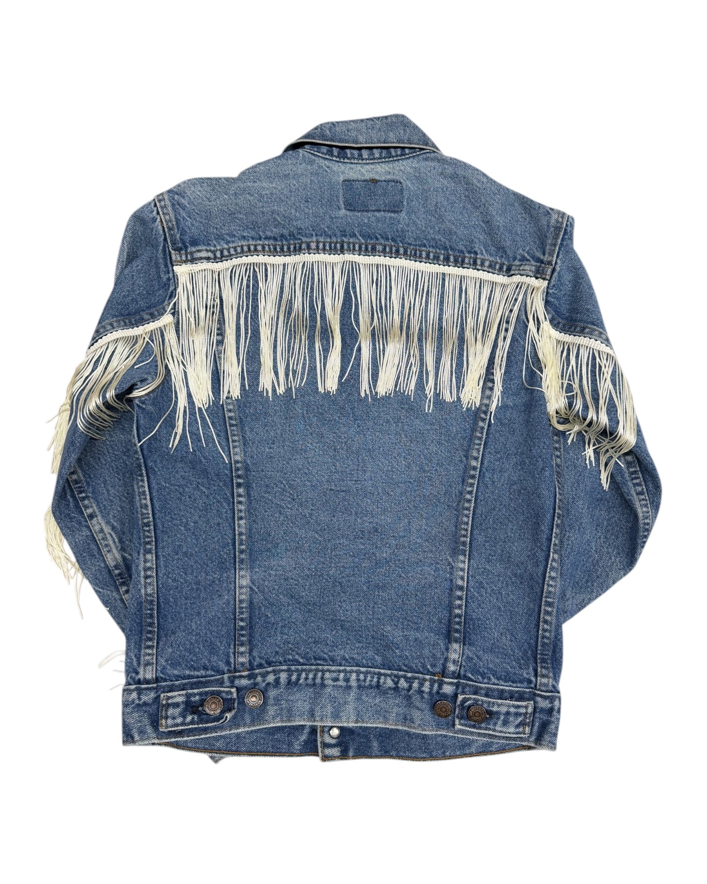 Riley Fringe Denim Trucker Jacket- Ivory Fringe