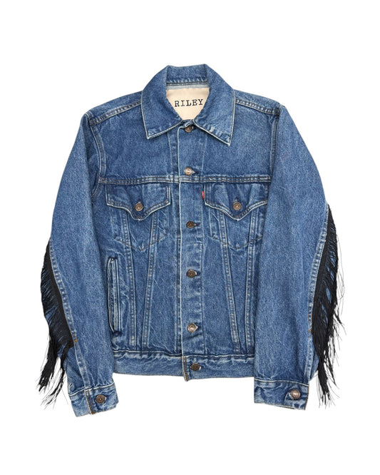 Riley Fringe Denim Trucker Jacket- Black Fringe