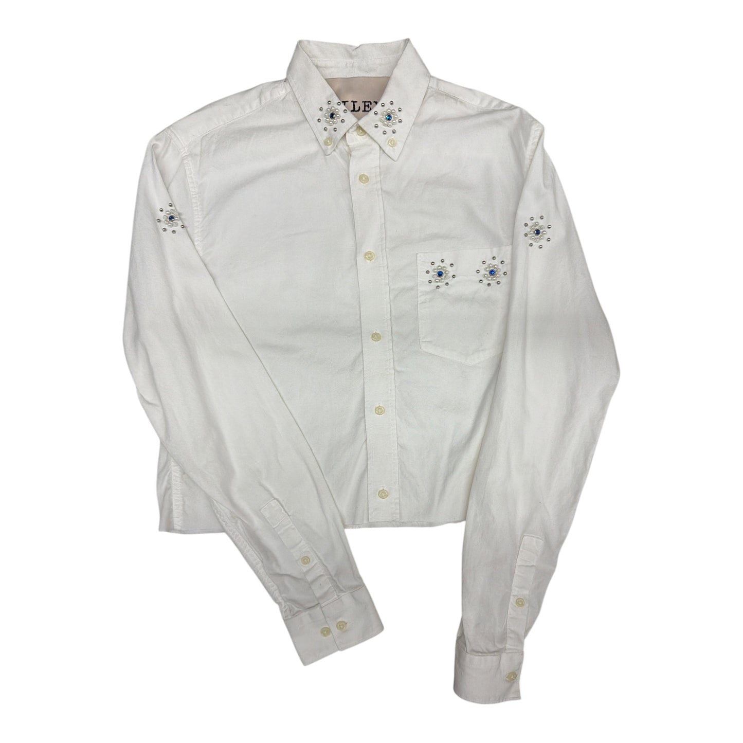 Stud & Pearl Cropped White Dress Shirt