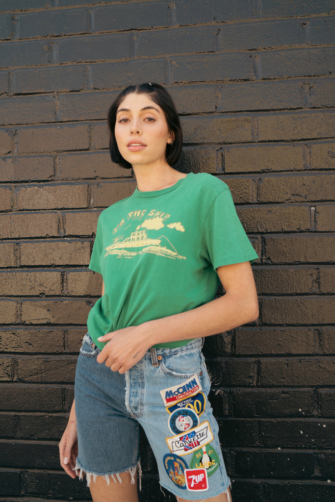 Blue Tides Split Denim Patched Up Short