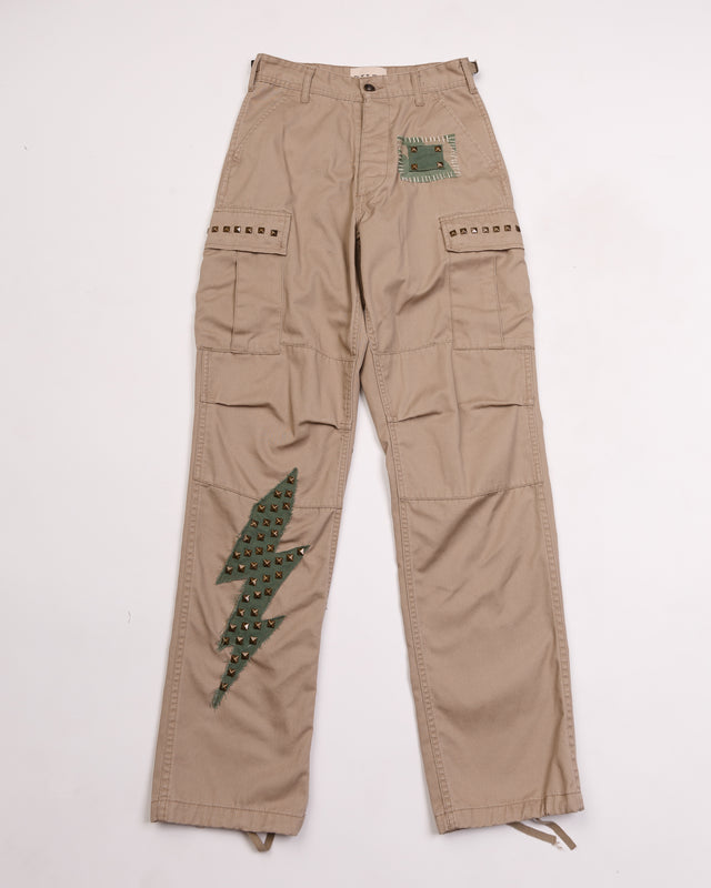 Khaki Studded Lightning Bolt Cargo Pant