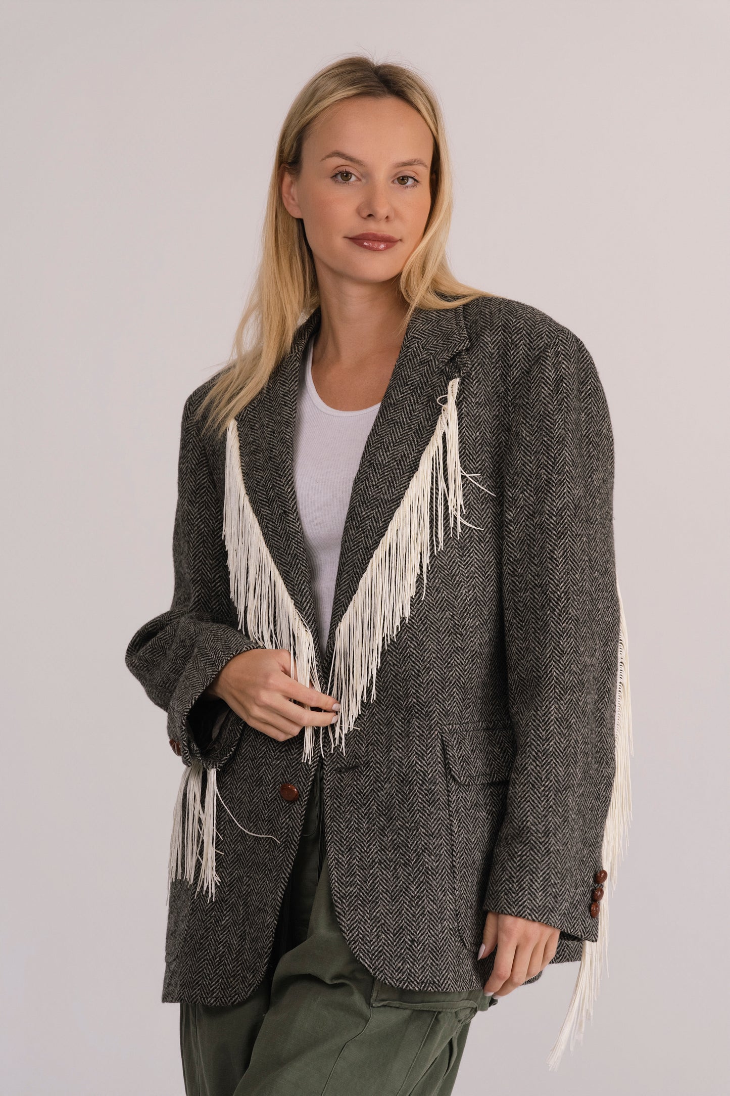Riley Vintage Fringe Tweed Blazer