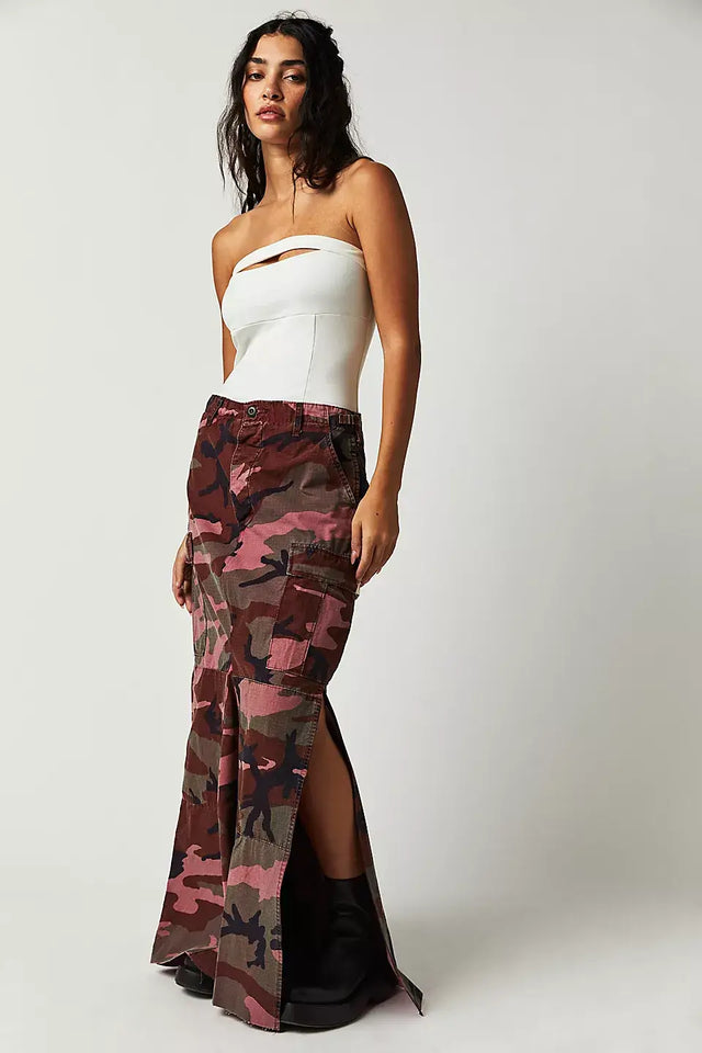 Hot Pink Maxi Slit Camo Skirt