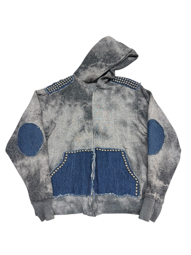 Stud/Denim Zip Up Hoodie