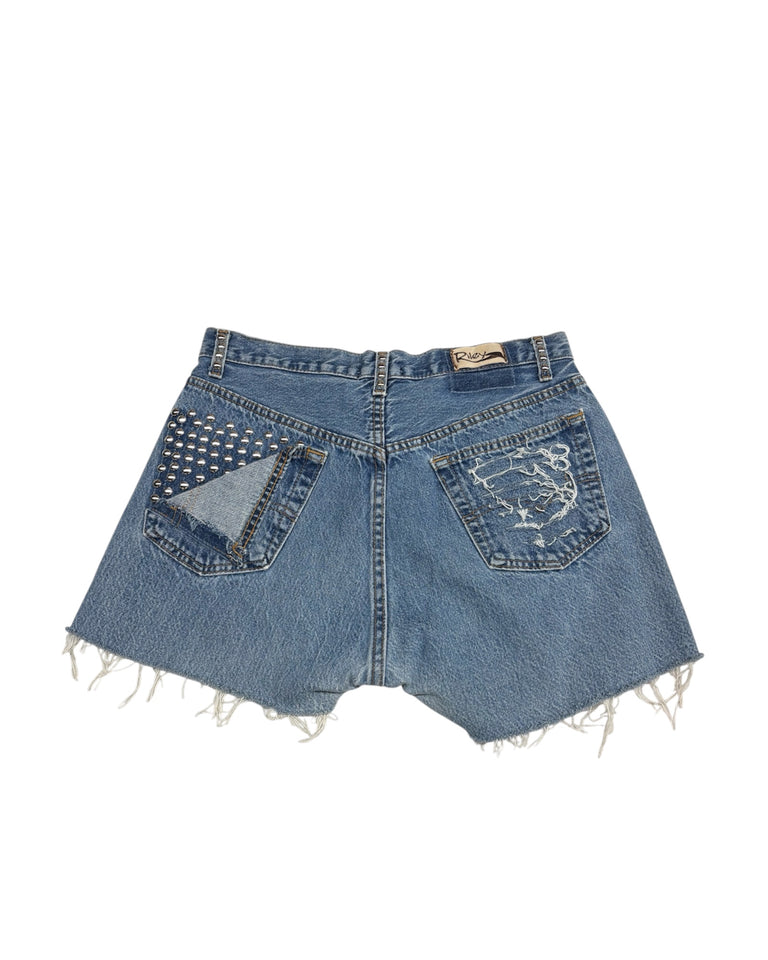 Studded Flower Girl Cut Off Denim Short