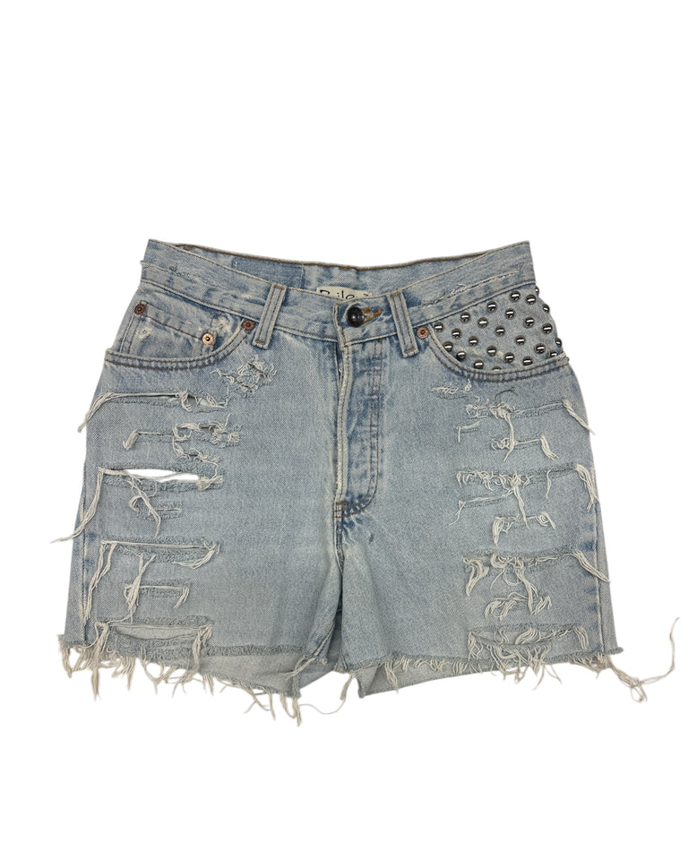 Light Wash Studded Cut-Off Denim Short