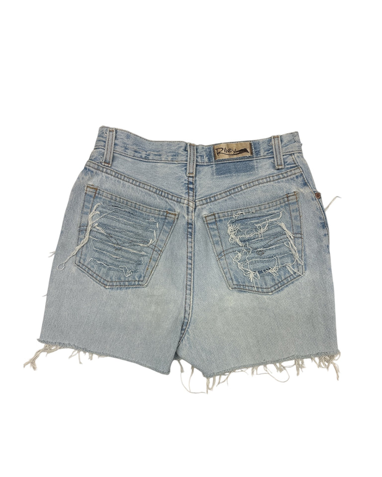 Light Wash Studded Cut-Off Denim Short
