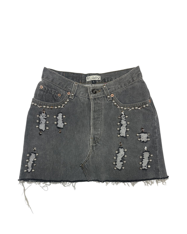 Studded & Distressed Cut-Off Mini Skirt