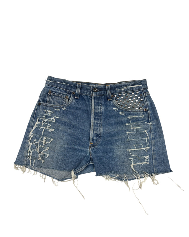 Studded & Distressed Cut-Off Denim Short
