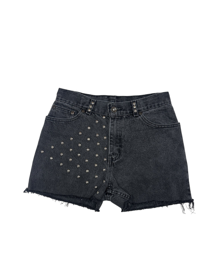 Black Denim Studded Cut-Off Short