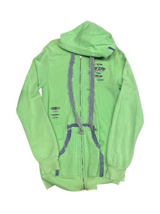 Electric Green Studded Denim Zip Up Hoo