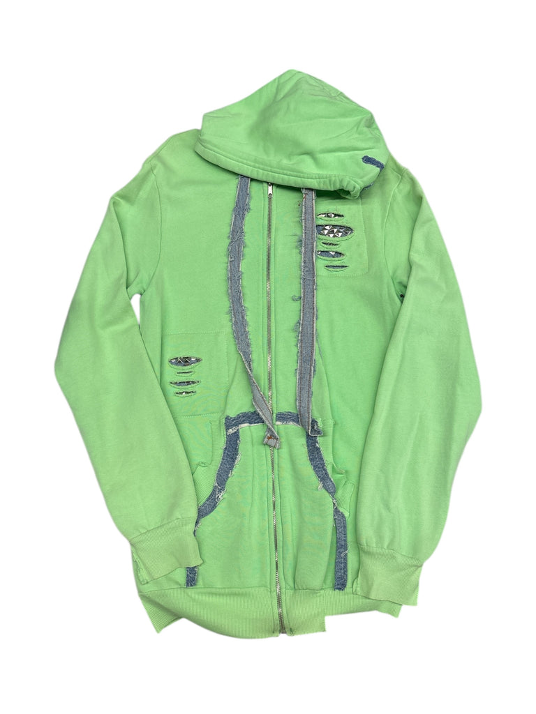 Electric Green Studded Denim Zip Up Hoodie