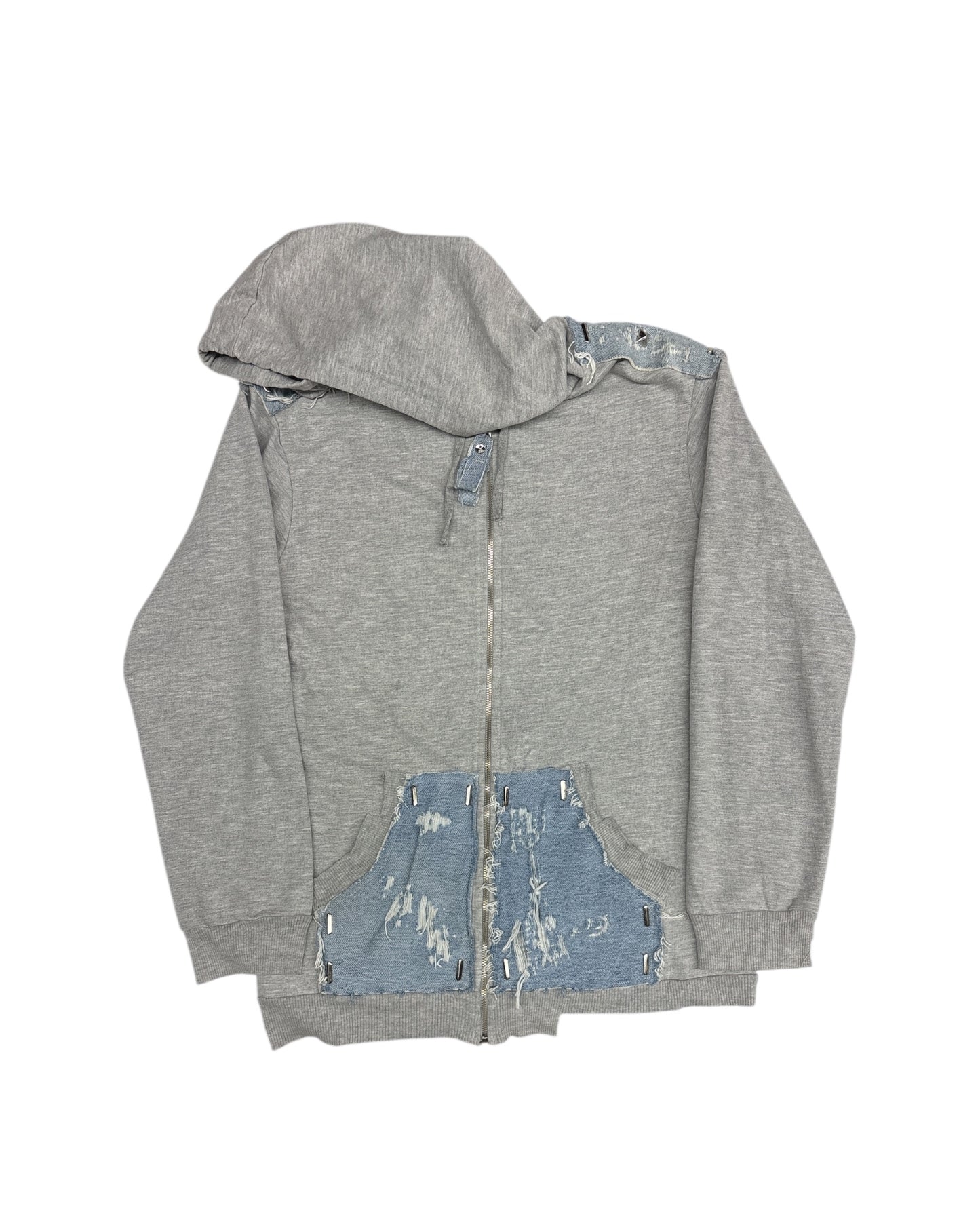 Heather Grey Distressed/Studded Zip Up Hoo
