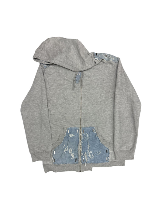 Heather Grey Distressed/Studded Zip Up Hoo
