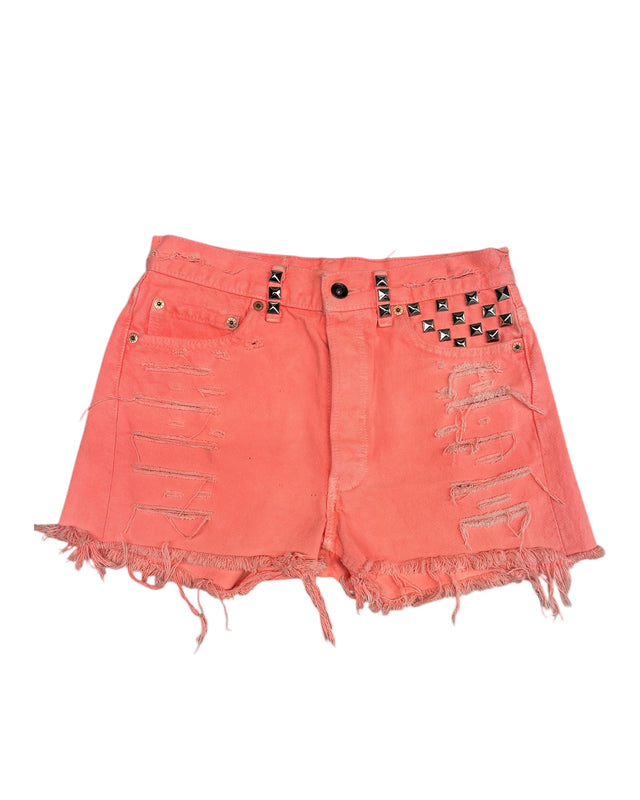Orange Creamsicle Studded Cut Off Denim Shorts