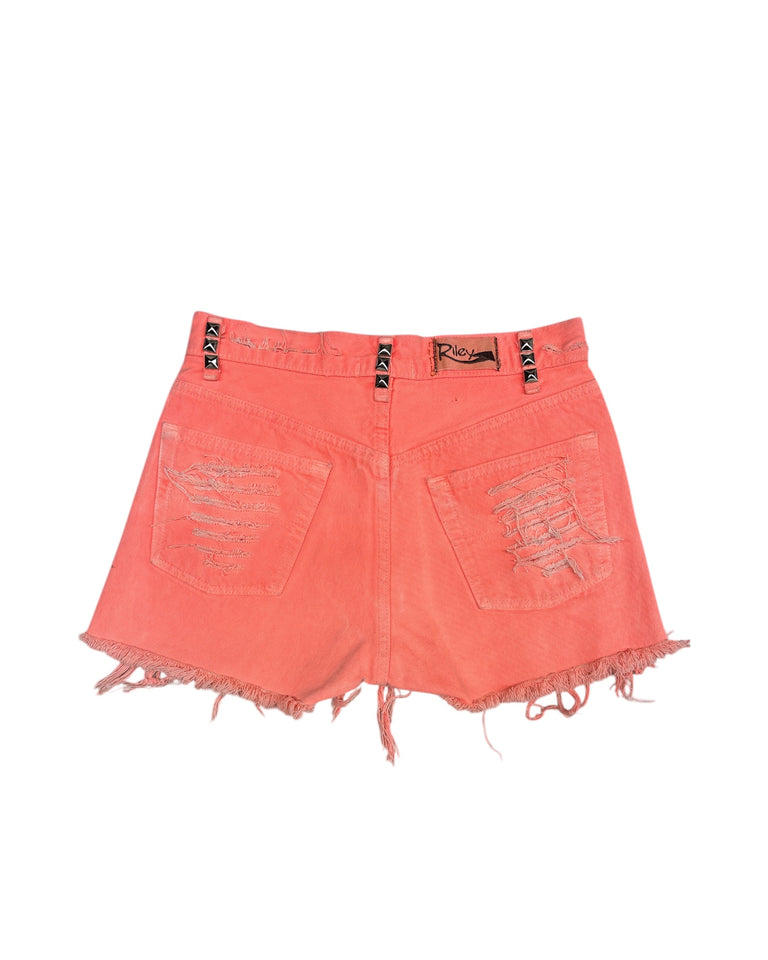 Orange Creamsicle Studded Cut Off Denim Shorts