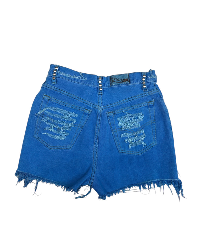 Cobalt Studded Cut Off Denim Shorts