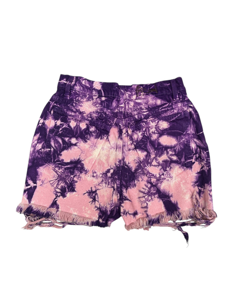 Eclectic Purple Tie Dye Studded Cut Off Denim Shorts