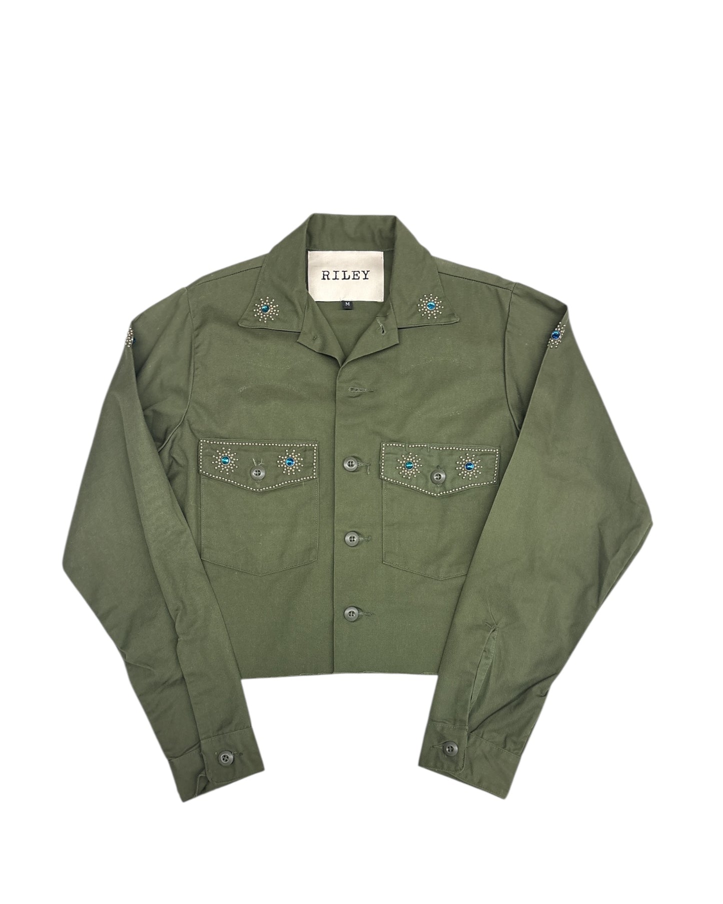 Bedazzled Cropped Green Shirt