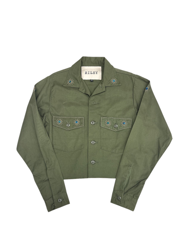 Bedazzled Cropped Green Shirt