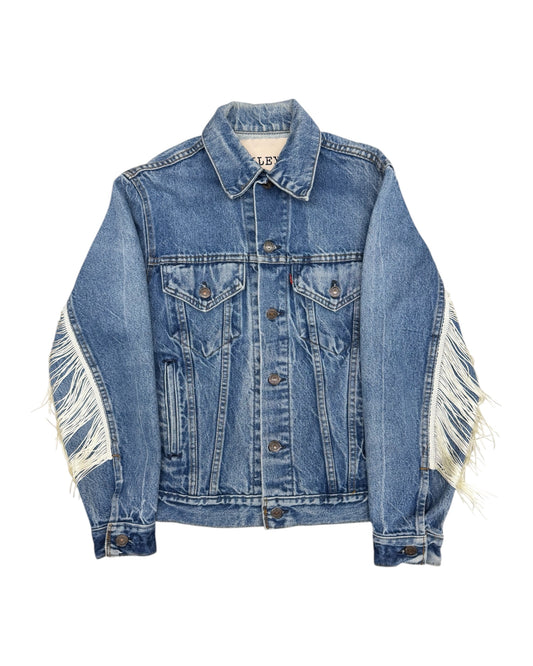 Riley Fringe Denim Trucker Jacket- Ivory Fringe