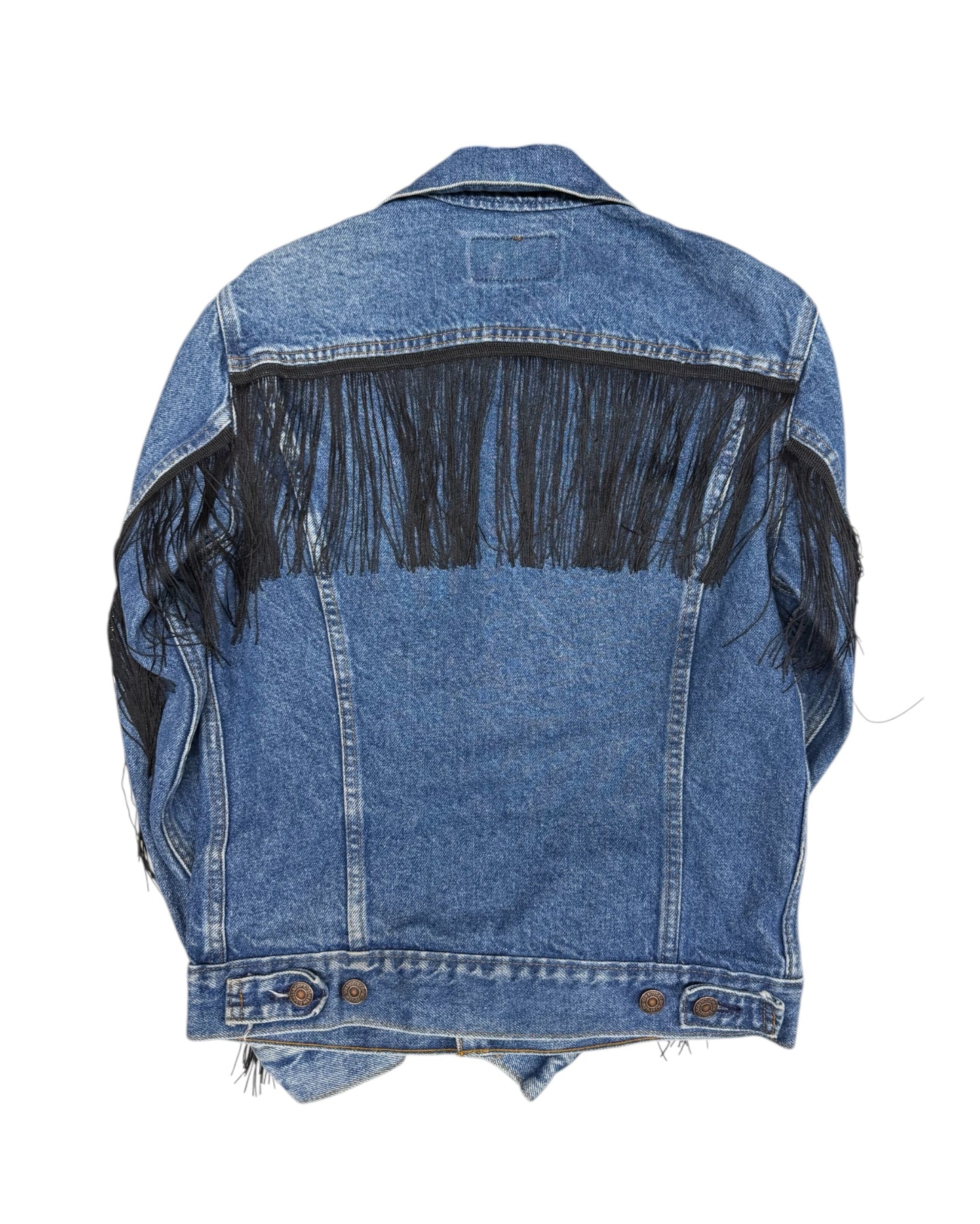 Riley Fringe Denim Trucker Jacket- Black Fringe