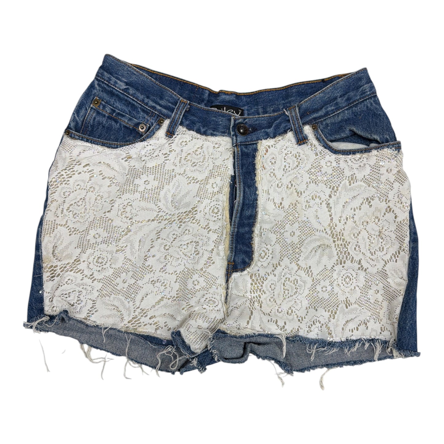 Lacework/Sequin Merge Denim Shorts