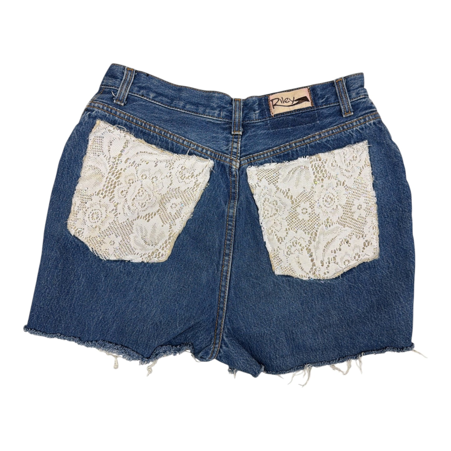 Lacework/Sequin Merge Denim Shorts