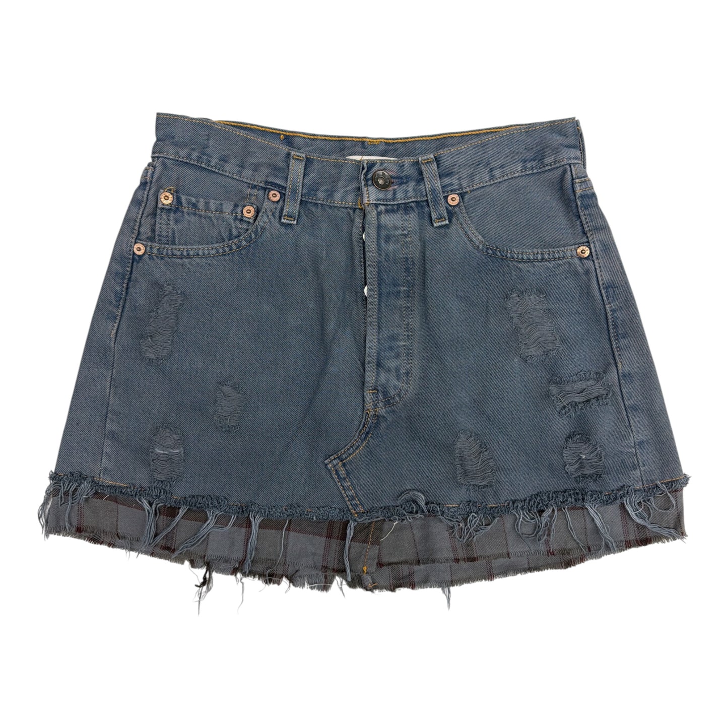 Denim Skirt with Flannel Trim