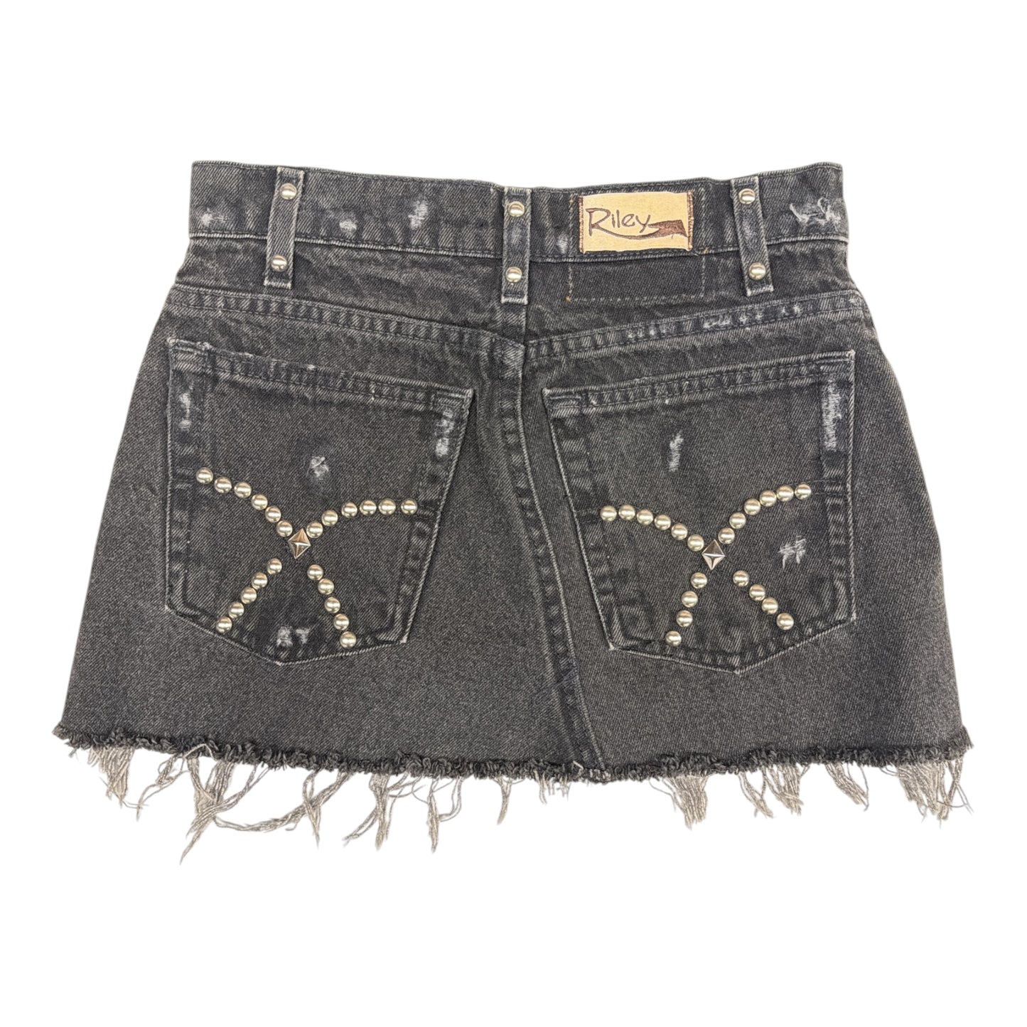 Studded Denim Cut-Off Mini Skirt