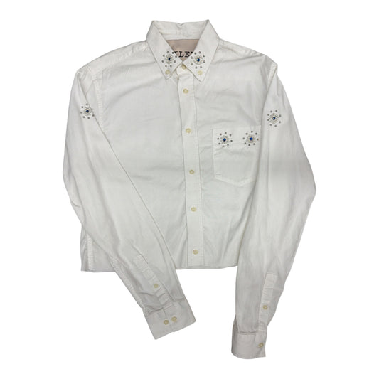Stud & Pearl Cropped White Dress Shirt