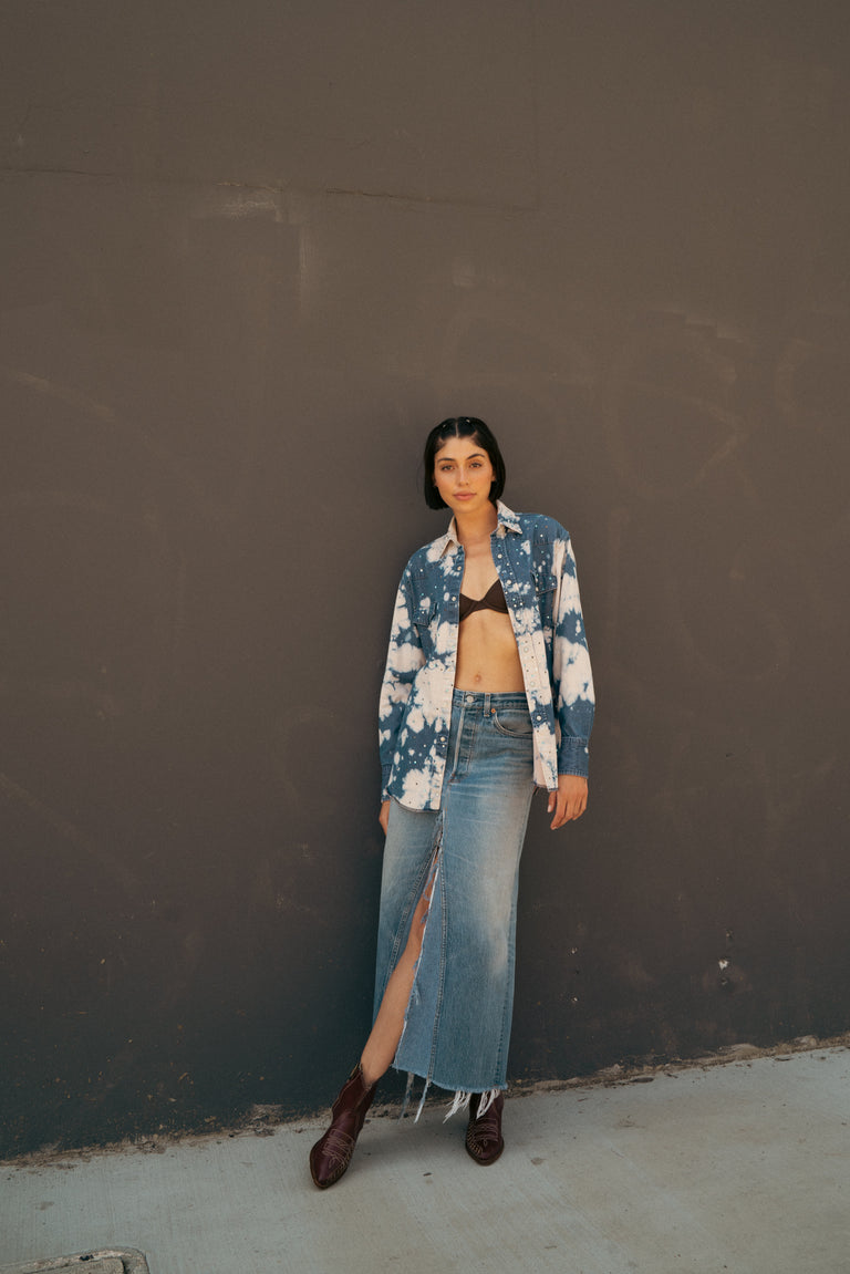 Inside-Out Split Denim Maxi Skirt