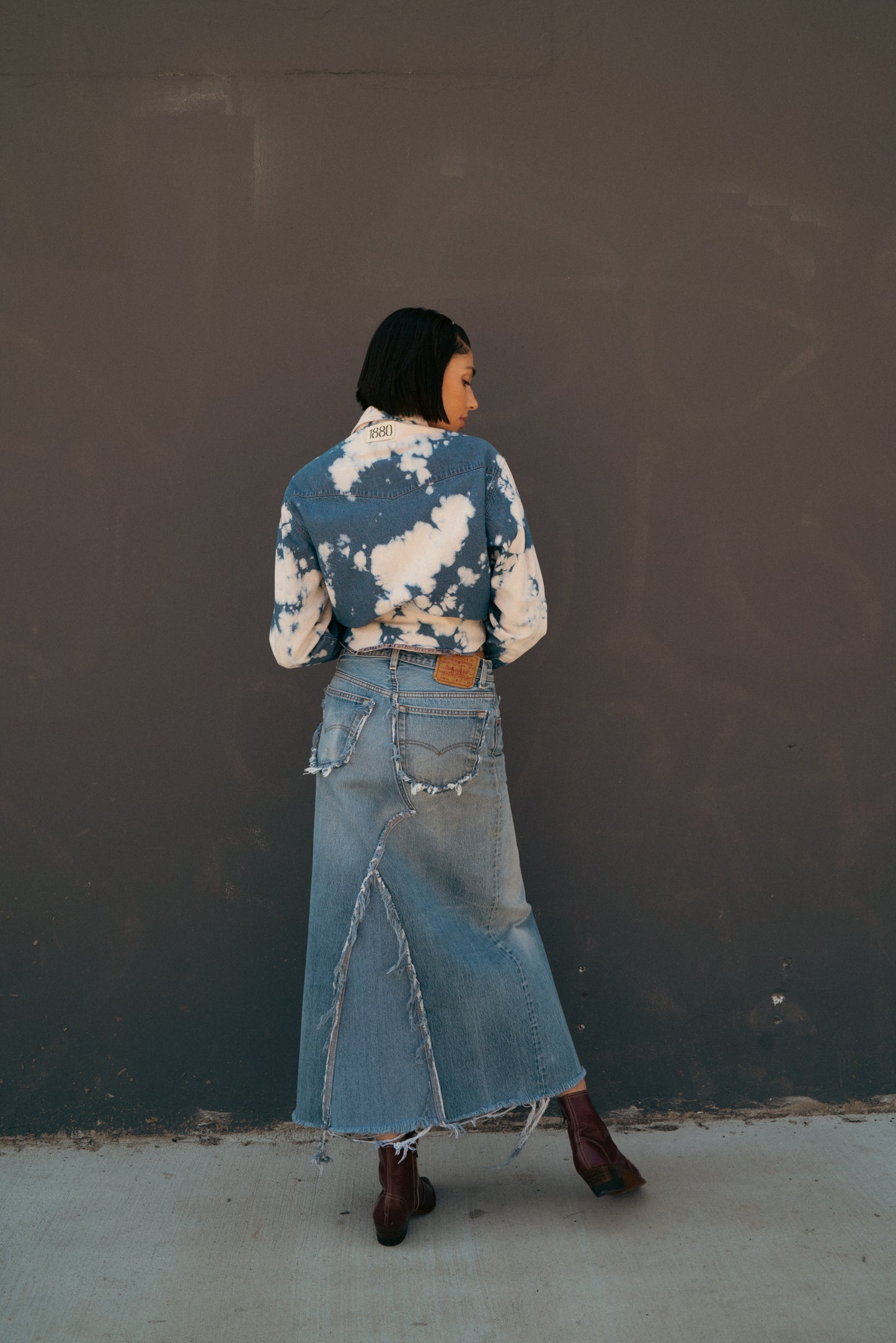 Inside-Out Split Denim Maxi Skirt