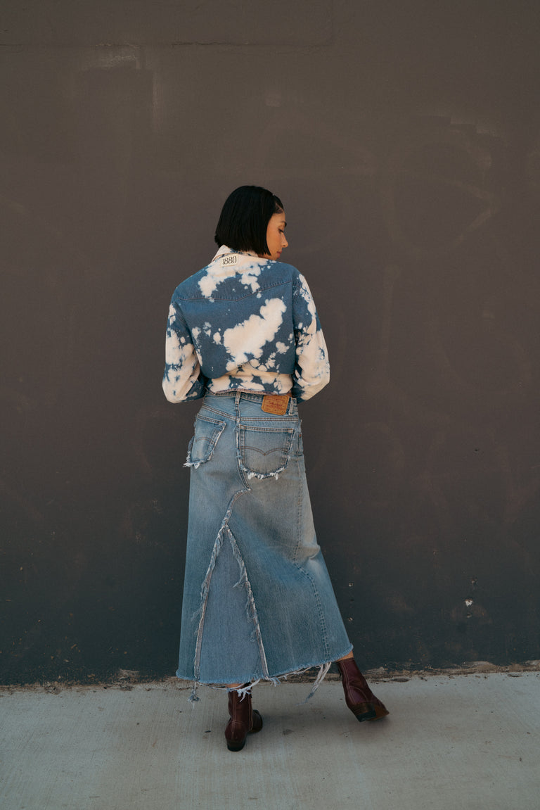 Inside-Out Split Denim Maxi Skirt