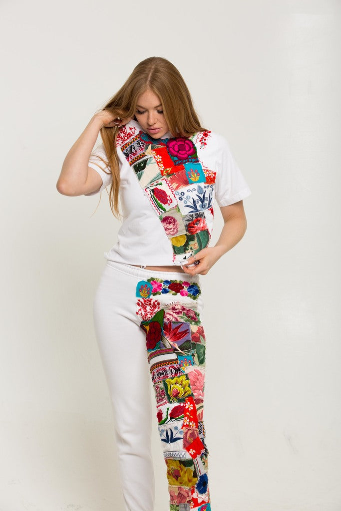 White Totally Patched Up Sweatpant