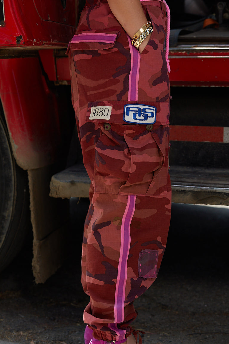 Hot Pink Vintage Camo Pants with Patches