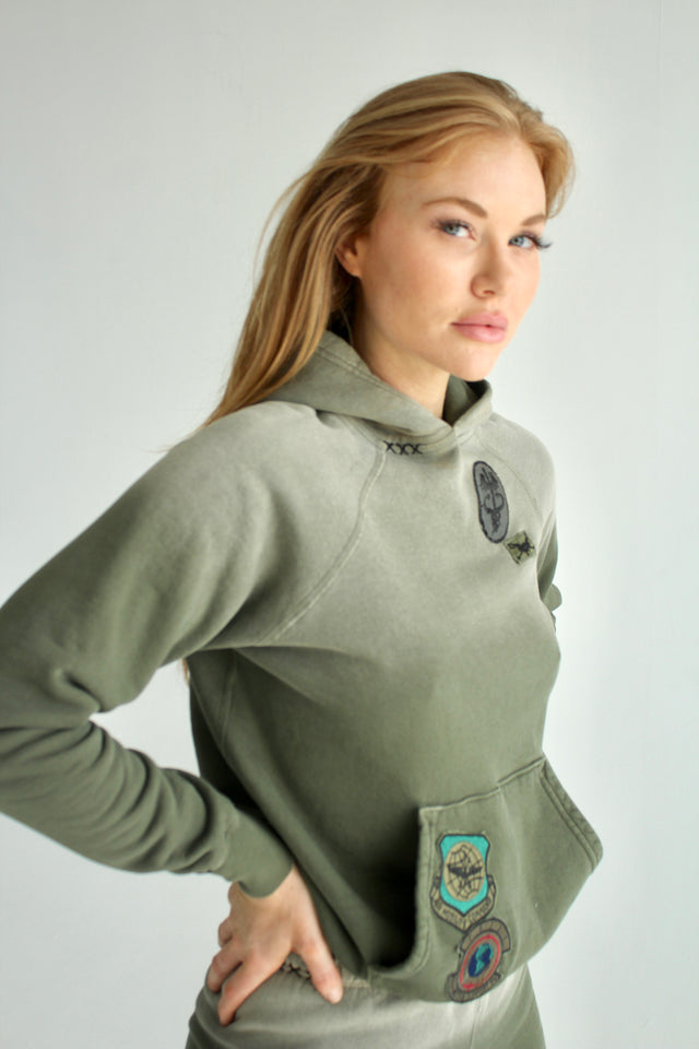 Dipped Olive Patched Up Hoodie