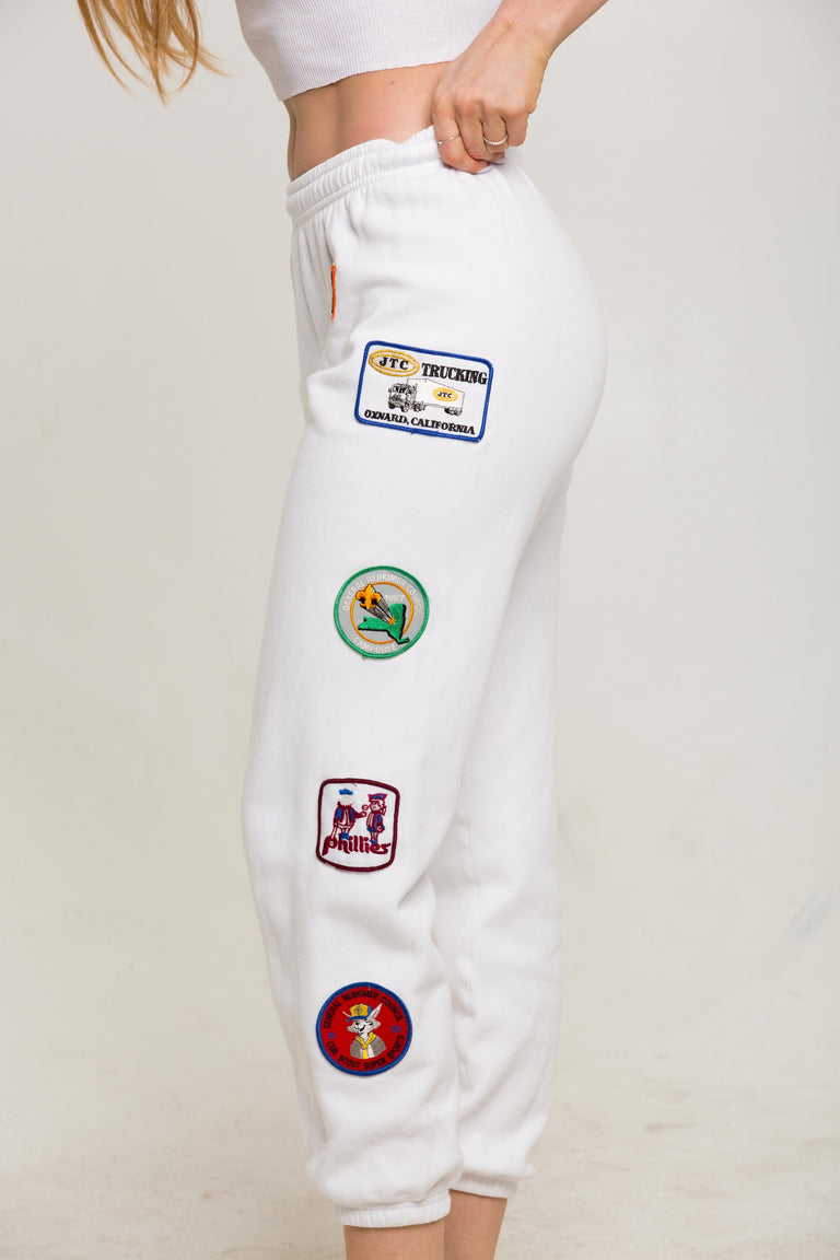 White Side Patched Up Sweatpants