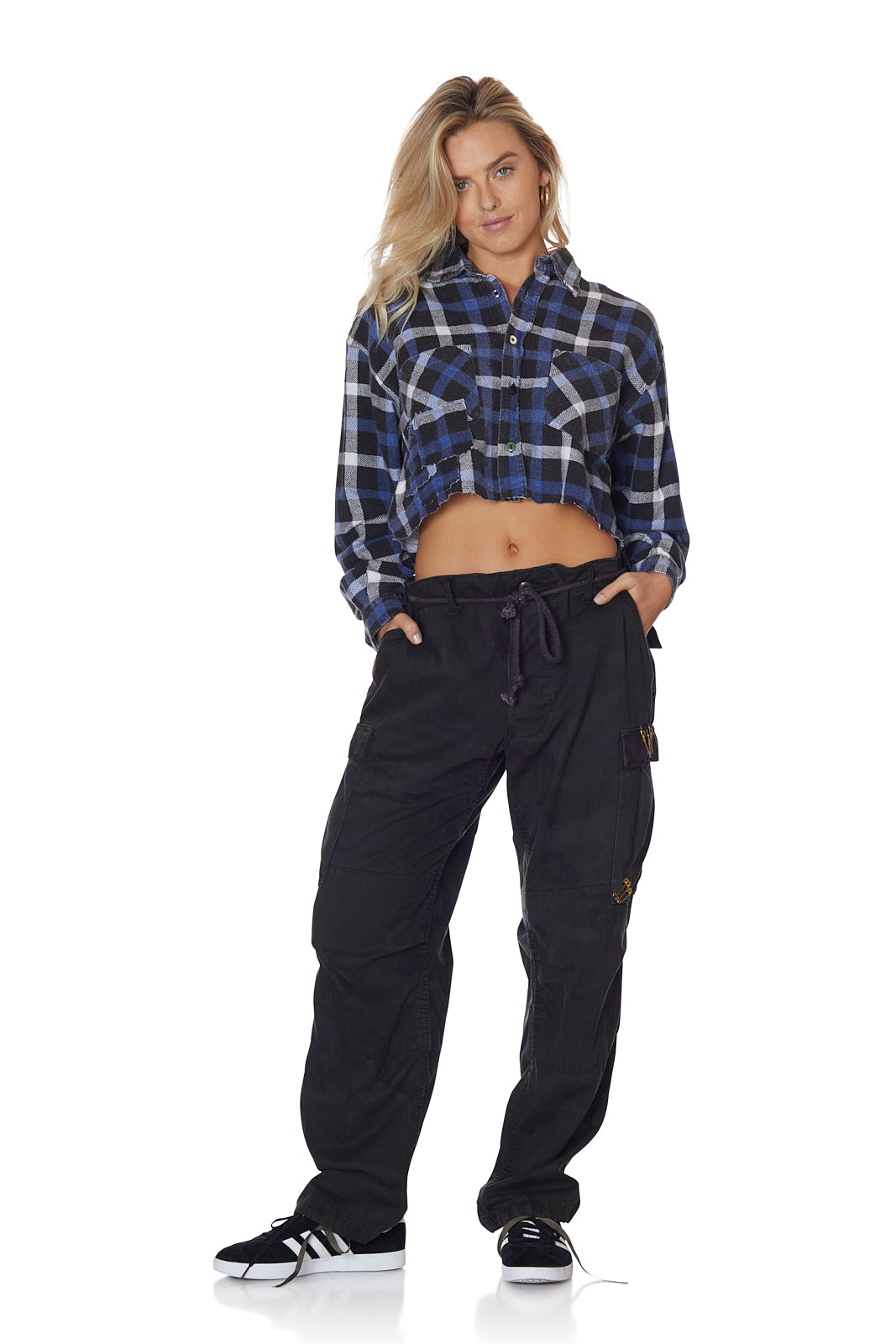 Black Camo Overdye Cargo Pant with Custom Pin Trim