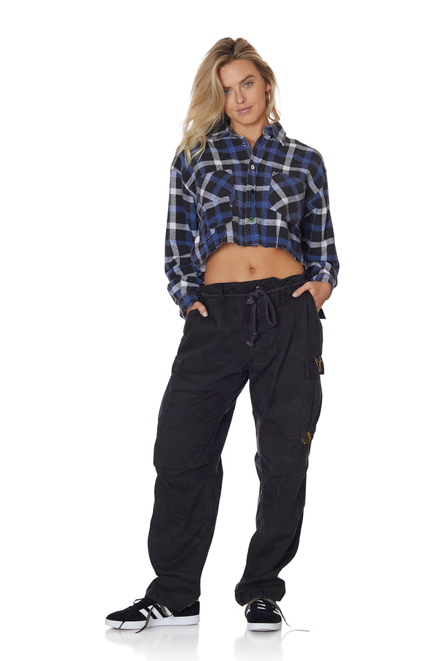 Black Camo Overdye Cargo Pant with Custom Pin Trim