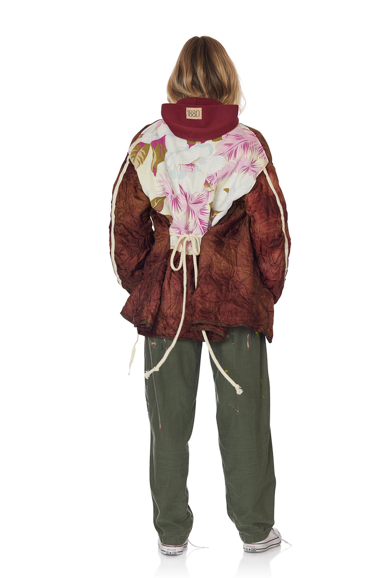 Cocoon Wrap Jacket with Floral Backing in Raspberry