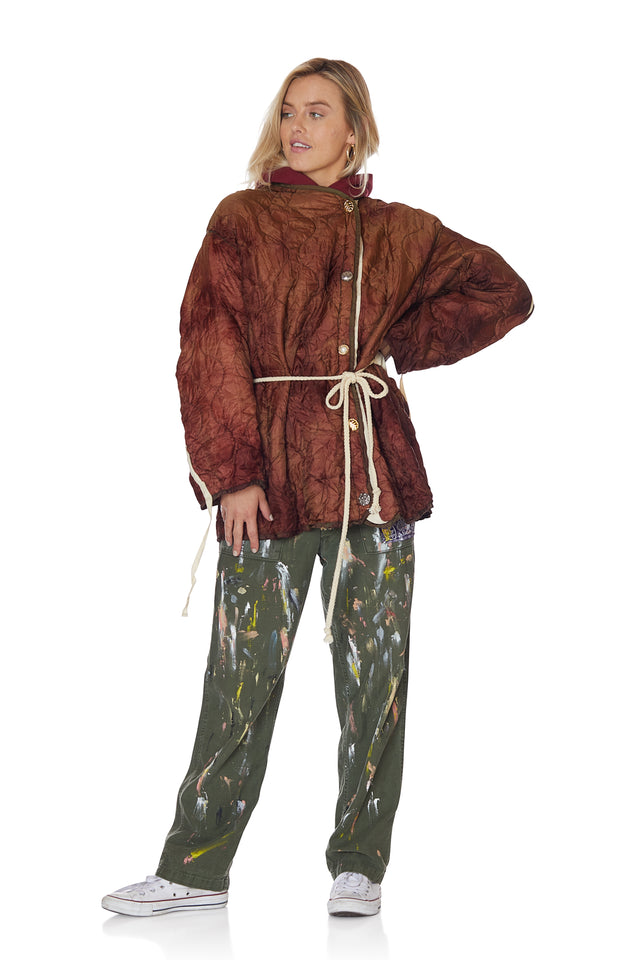 Cocoon Wrap Jacket with Floral Backing in Raspberry