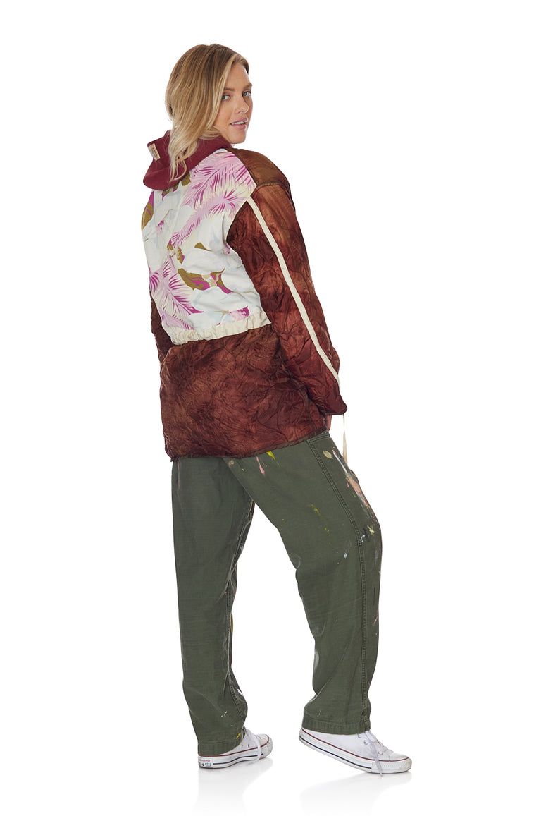 Cocoon Wrap Jacket with Floral Backing in Raspberry