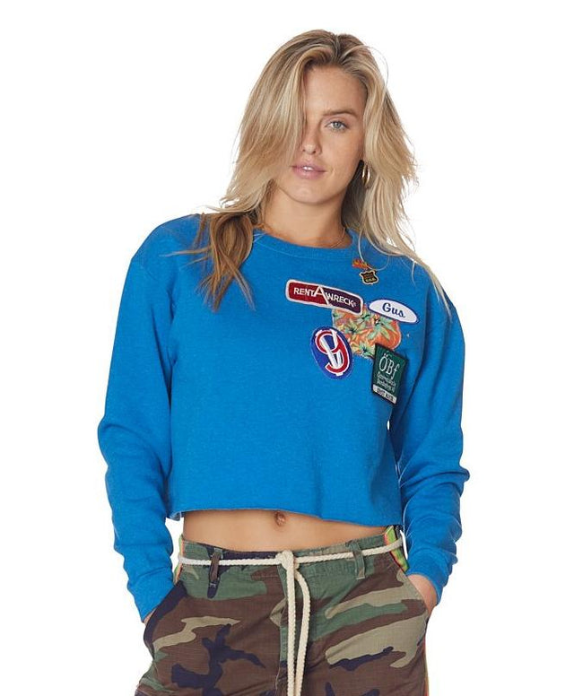 Cropped Electric Blue Surfer Sweatshirt with Patches