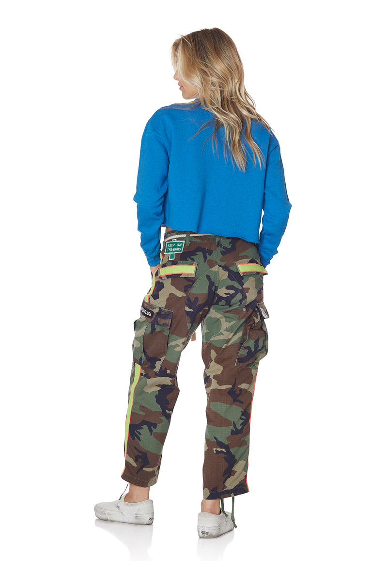 Cropped Electric Blue Surfer Sweatshirt with Patches