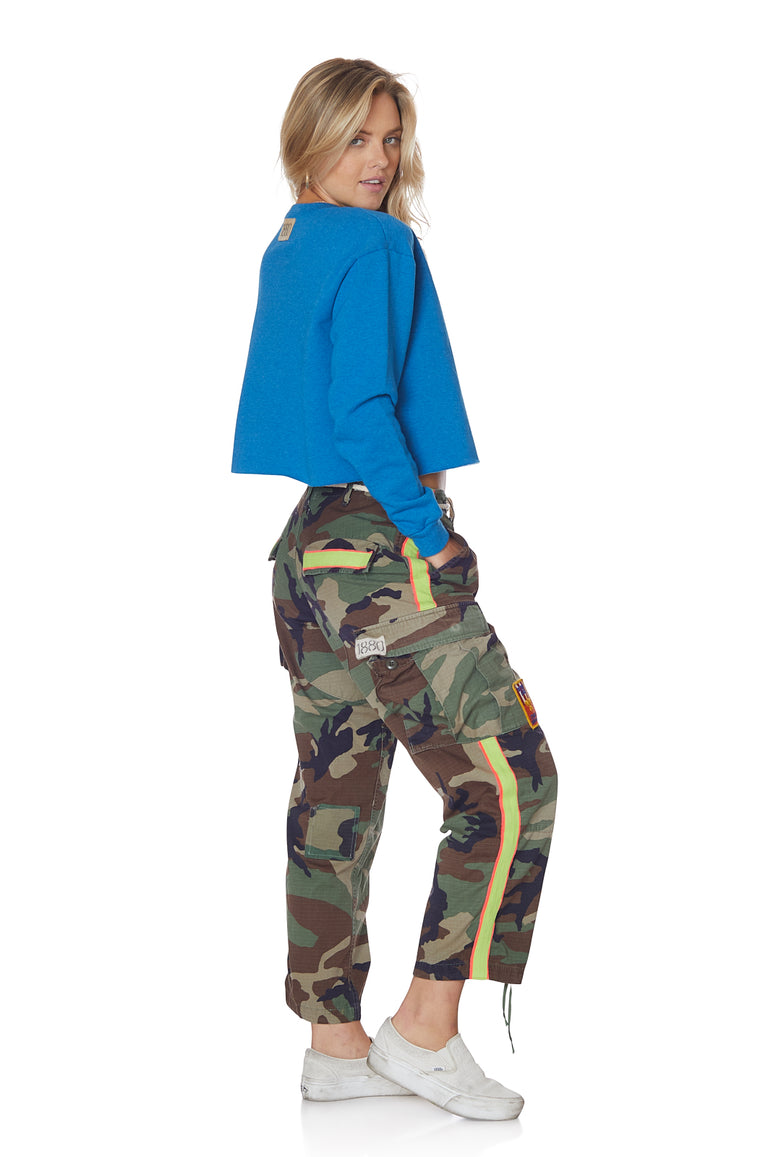 Cropped Electric Blue Surfer Sweatshirt with Patches