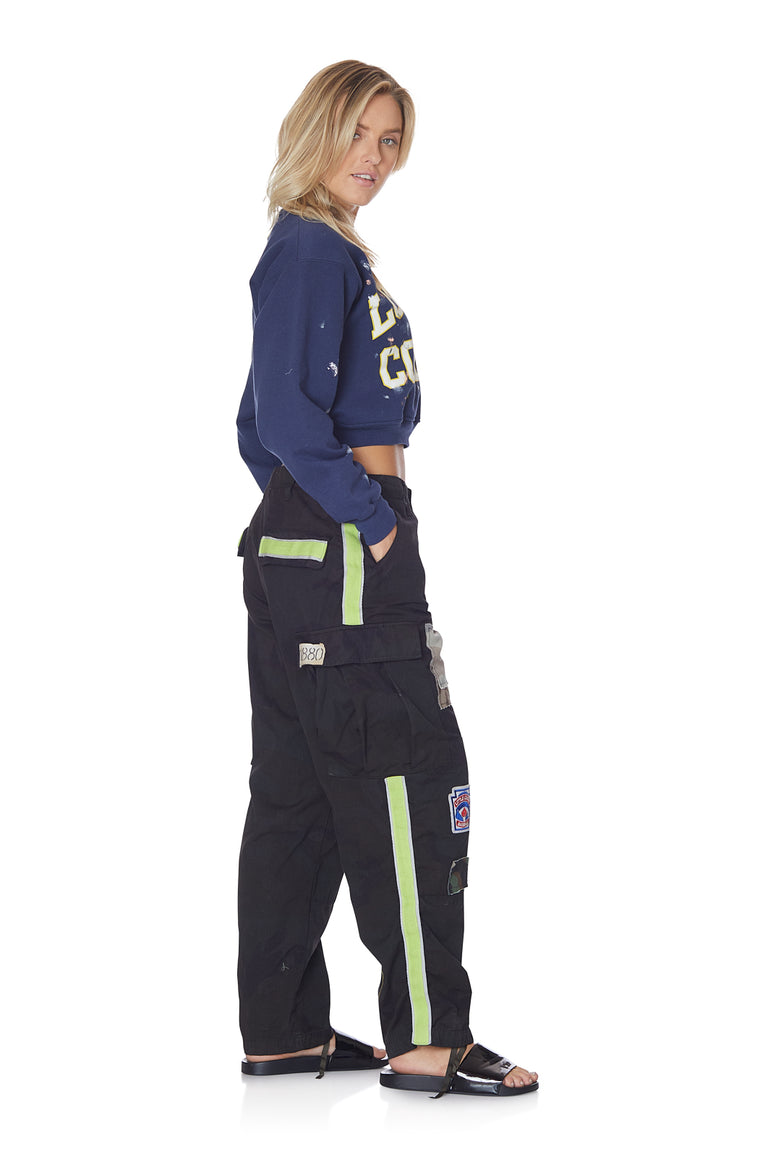 Neon Stripe Vintage Camo Pant with Patches in Black