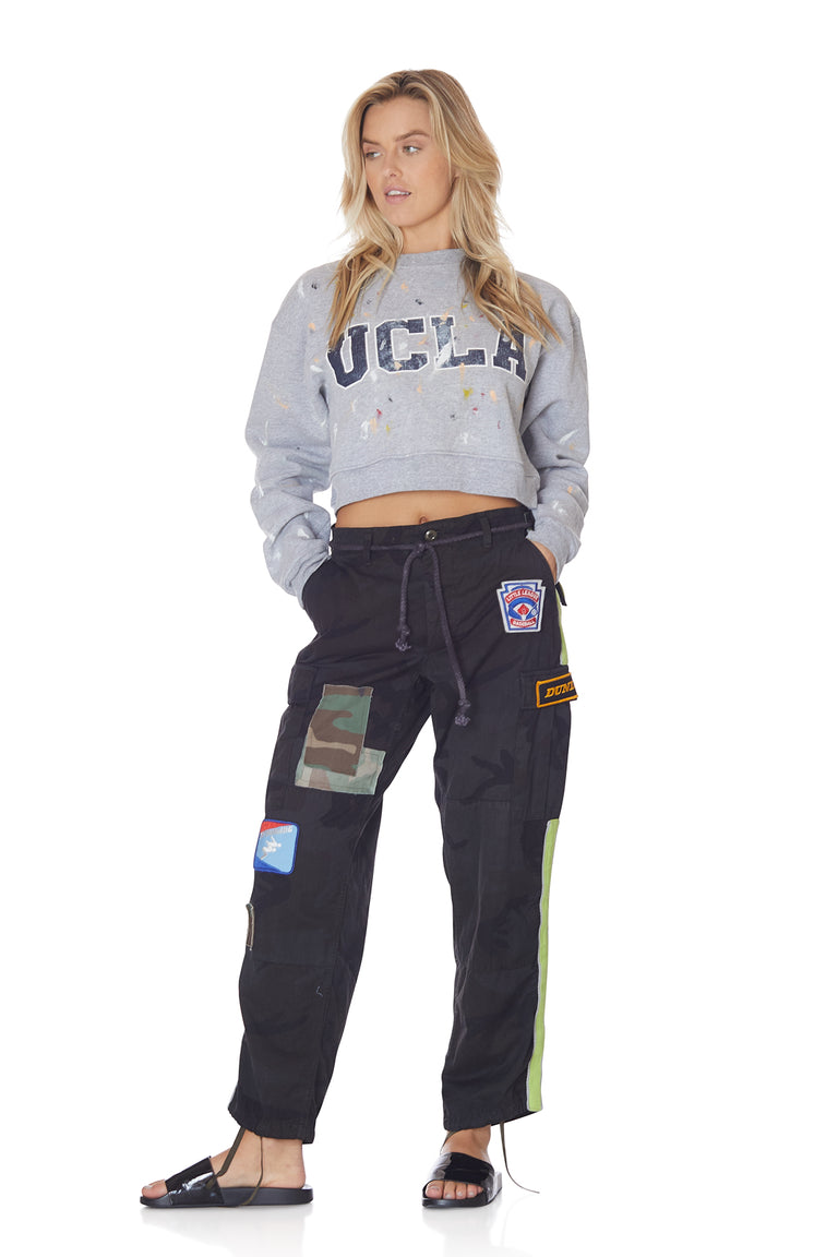 Neon Stripe Vintage Camo Pant with Patches in Black