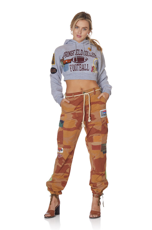 Neon Stripe Vintage Camo Pant with Patches in Orange
