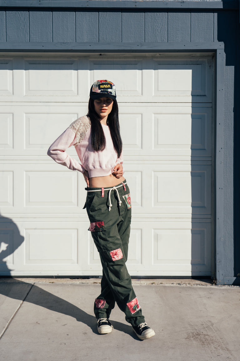 Olive Floral Cargo Pants